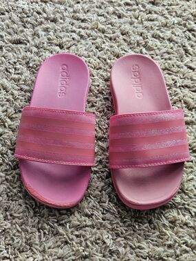 Adidas Girl's Pink Slide Sandals Glitter Strap Size 11C
